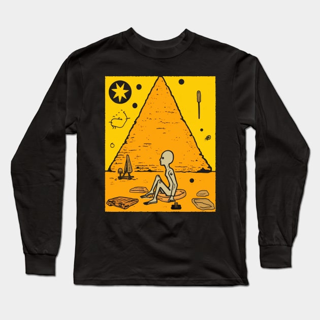 Ancient Egyptian Alien Pyramid Illustration - Extraterrestrial Art Long Sleeve T-Shirt by Soulphur Media